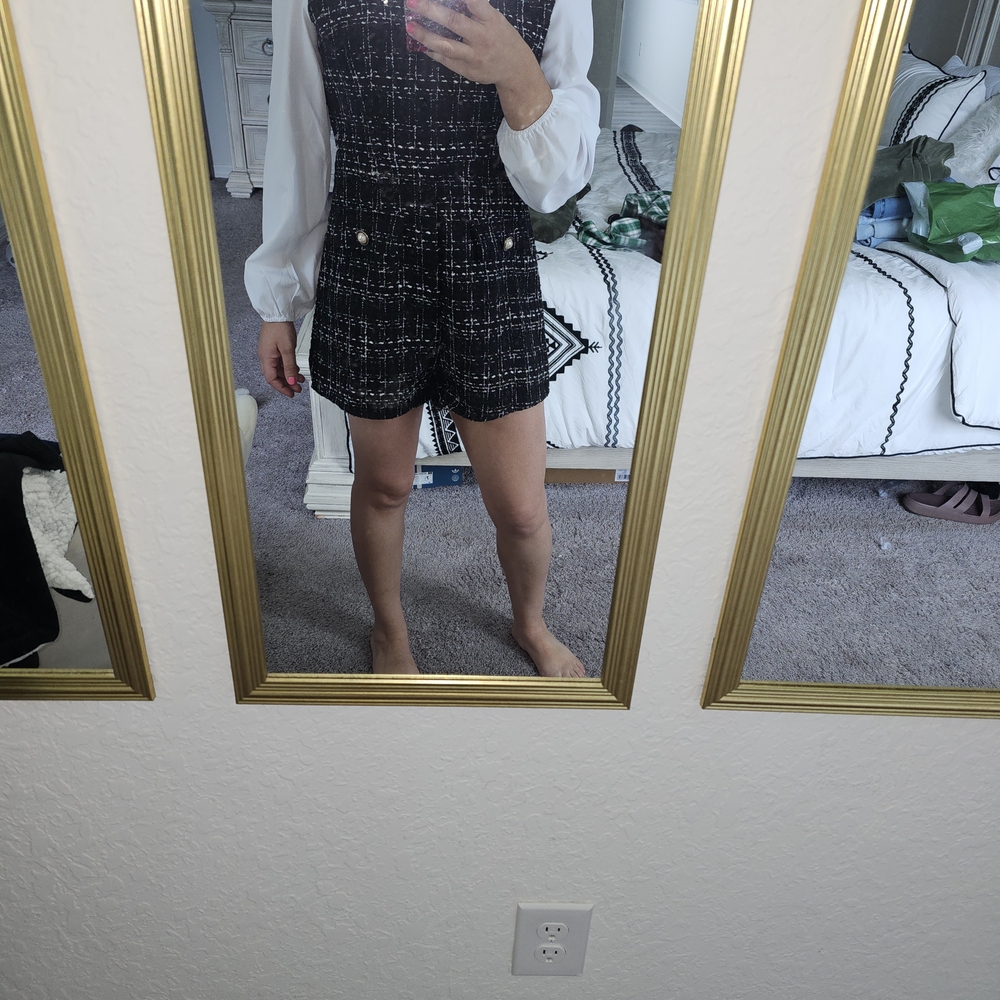 Chic Black and White Tweed Romper